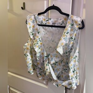 Unique Vintage Floral Blouse - White and Yellow